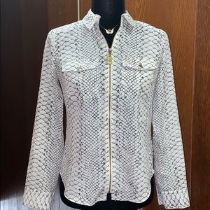 Michael Kors White Long Sleeve Zip Front Top Sz P